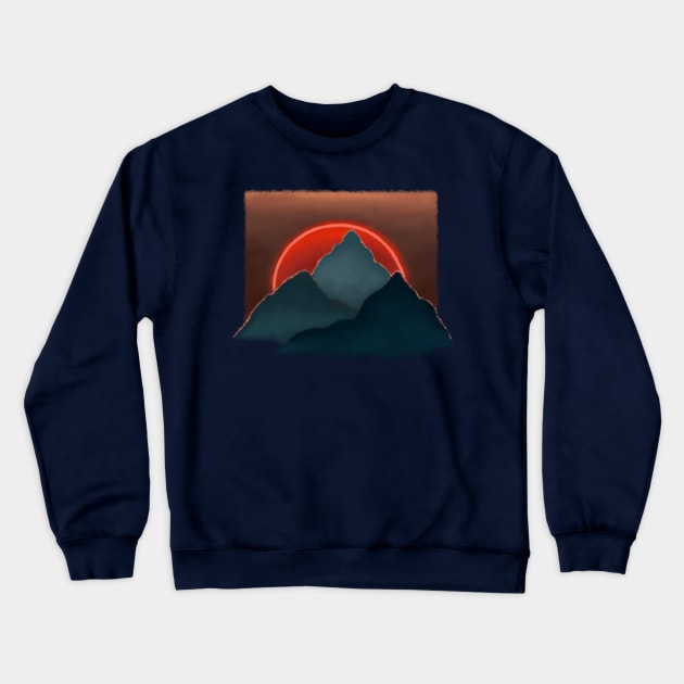 Red sun blue mountains Crewneck Sweatshirt by Noya_Bur